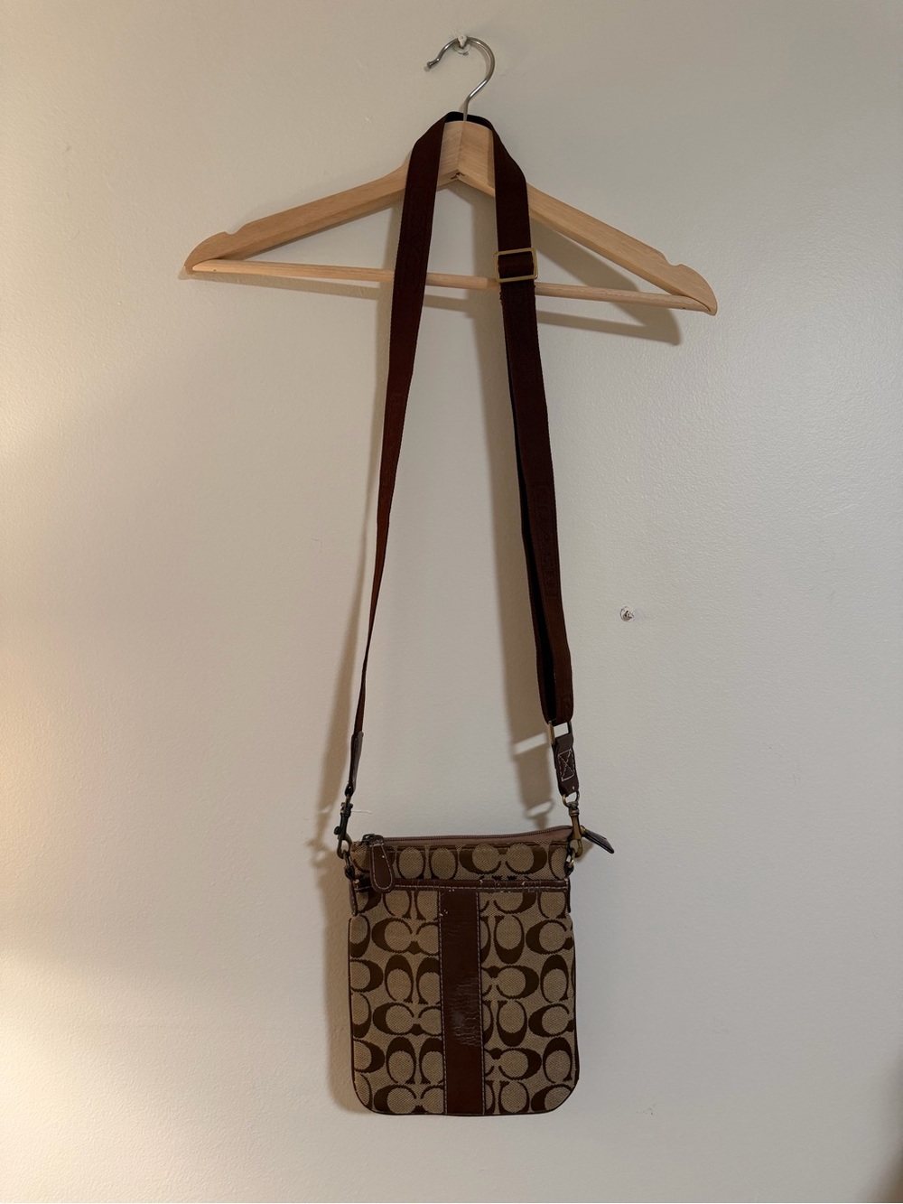 Coach Signature Jacquard Crossbody Bag Khaki Brown Y2K